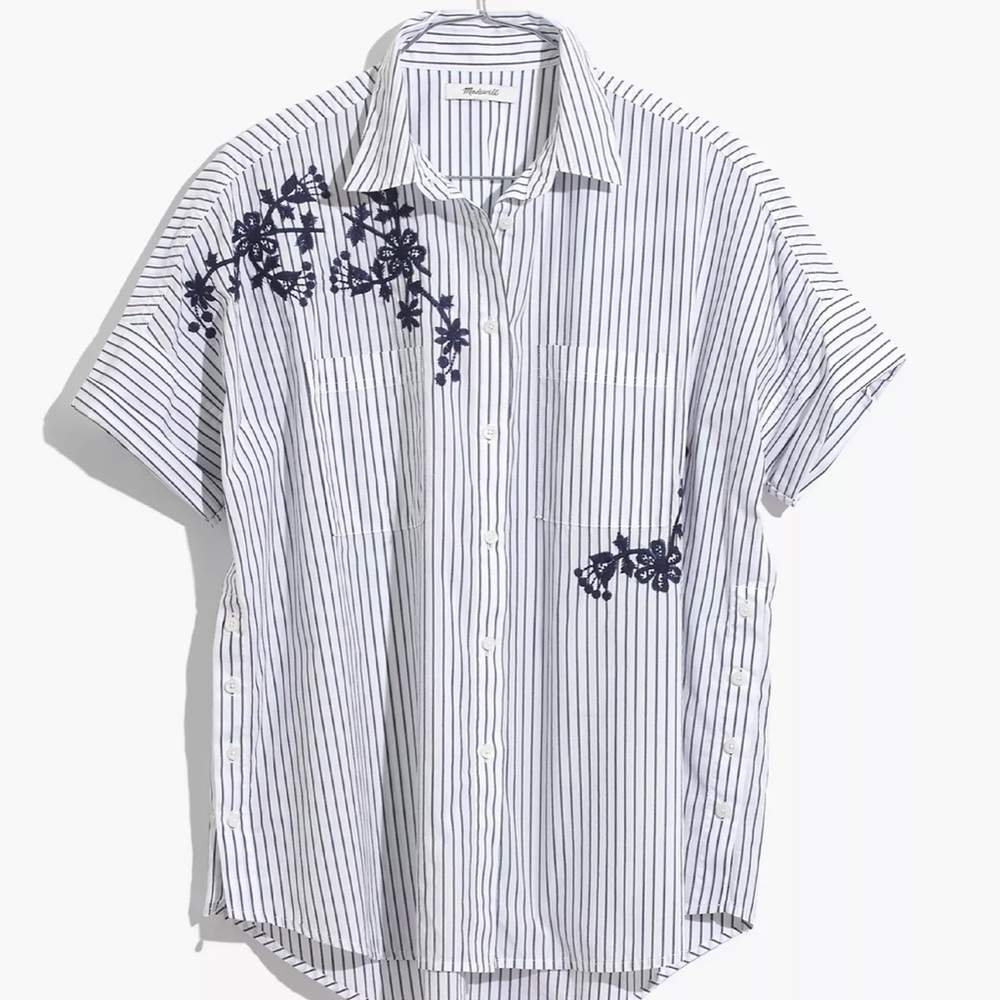 Madewell Stripe Embroidered Courier Button up Top